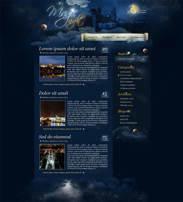 макет сайта волшебной ночи в фотошопе 